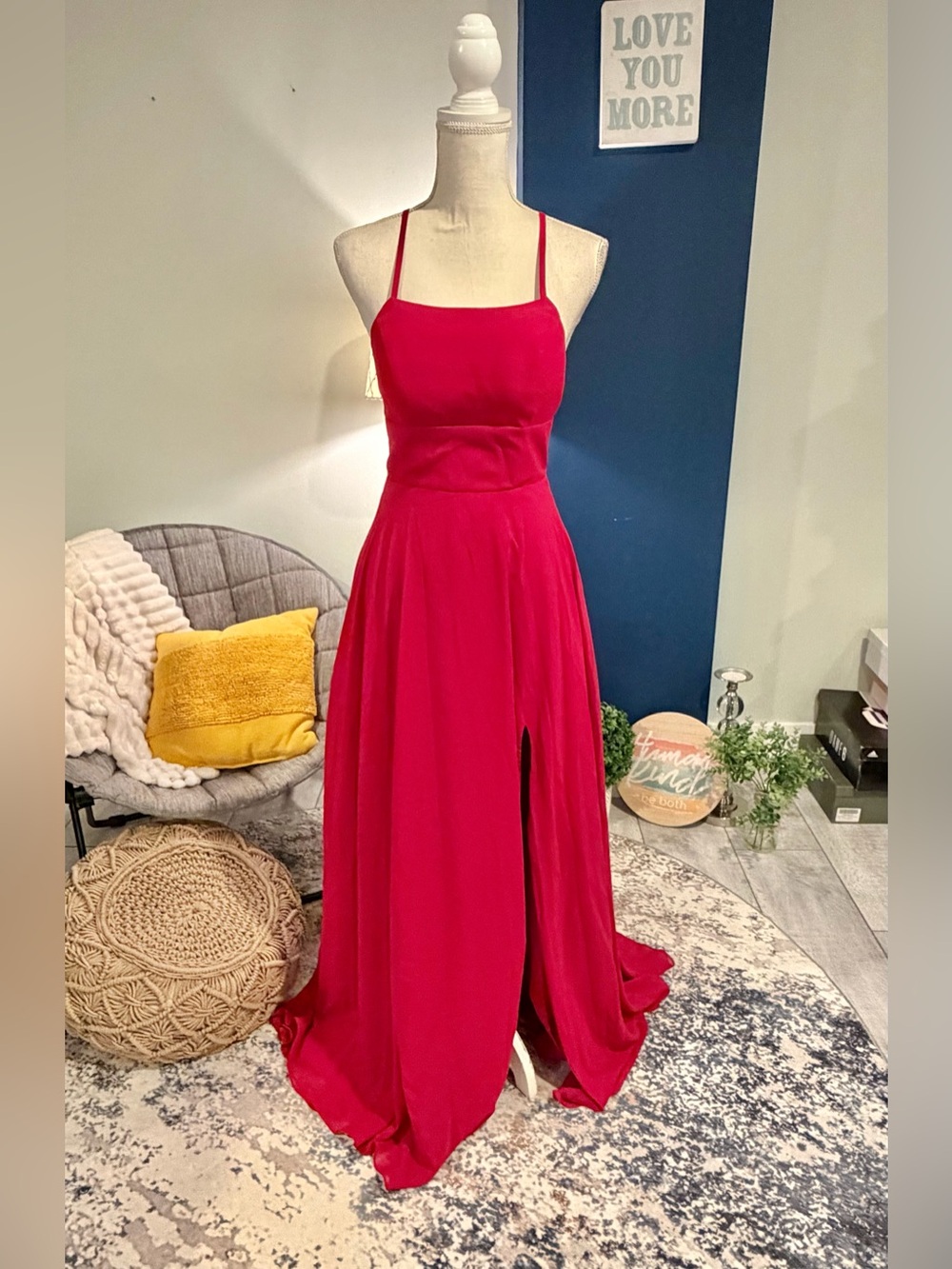 Red Strappy Open Back Bridesmaid Formal Gown
